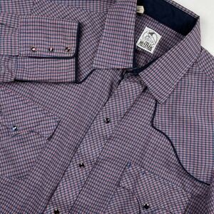 The Hustler Collection Plaid Western Pearl Snap Shirt Medium Vintage Red Blue